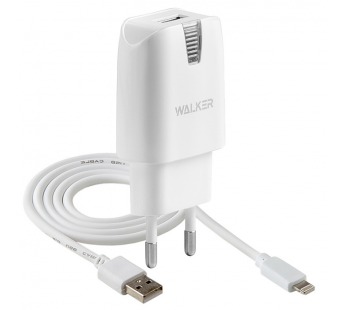 CЗУ WALKER 2в1 WH-21, 2.1А, 10,5Вт, USBx1, блочок + кабель Lightning, белое#1990567