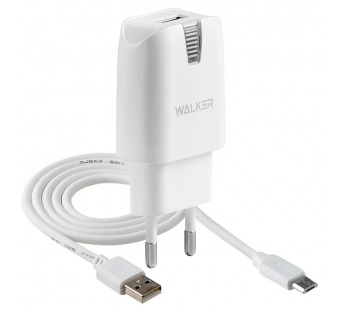 CЗУ WALKER 2в1 WH-21, 2.1А, 10,5Вт, USBx1, блочок + кабель Micro, белое#1990565