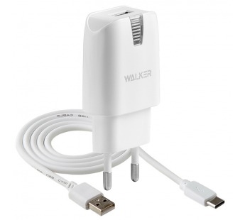 CЗУ WALKER 2в1 WH-21, 2.1А, 10,5Вт, USBx1, блочок + кабель Type-C, белое#1990569
