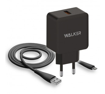 CЗУ WALKER 2в1 WH-25, 3А, 15Вт, USBx1, быстрая зарядка QC 3.0 блочок + кабель Lightning, черное#1990720