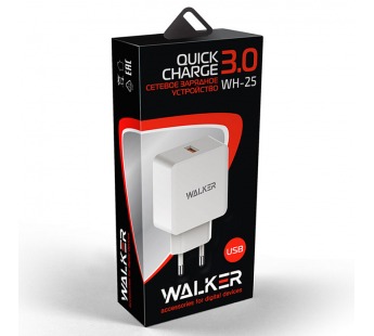 CЗУ WALKER 2в1 WH-25, 3А, 18Вт, USBx1, быстрая зарядка QC 3.0 блочок + кабель Micro, белое#1990721
