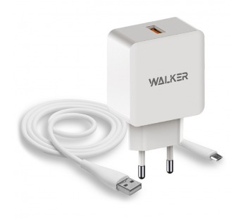 CЗУ WALKER 2в1 WH-25, 3А, 18Вт, USBx1, быстрая зарядка QC 3.0 блочок + кабель Micro, белое#1990722