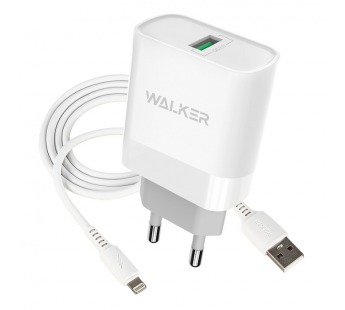 CЗУ WALKER 2в1 WH-35, 3А, 15Вт, USBx1, быстрая зарядка QC 3.0 блочок + кабель Lightning, белое#1990154