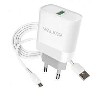 CЗУ WALKER 2в1 WH-35, 3А, 15Вт, USBx1, быстрая зарядка QC 3.0 блочок + кабель Micro, белое#1990156