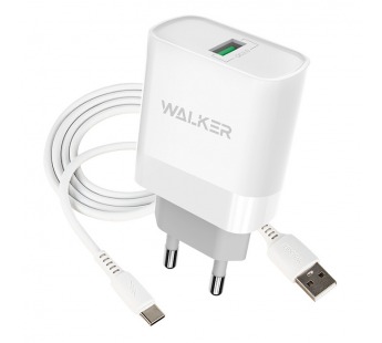 CЗУ WALKER 2в1 WH-35, 3А, 15Вт, USBx1, быстрая зарядка QC 3.0 блочок + кабель TYPE-C, белое#1990112