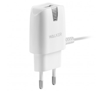CЗУ WALKER WH-22, 2.1А, 10,5Вт, USBx1, блочок, встроенный кабель Micro, белое#1990705