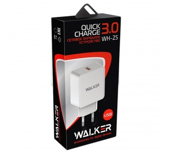 СЗУ WALKER WH-25, 3А, 18Вт, USBx1, блочок, быстрая зарядка QC 3.0, белое#1990706