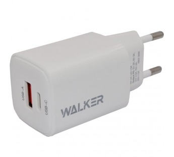 СЗУ WALKER WH-60, 3А, 30Вт, USBx1/Type-Cx1, быстрая зарядка QC 3.0+PD, блочок, белое#1989892