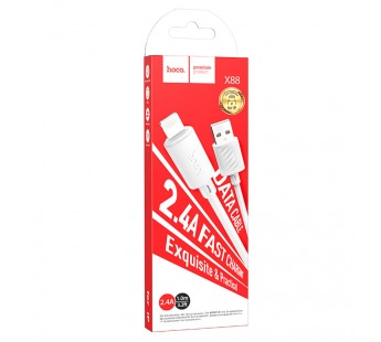 Кабель USB - Apple lightning Hoco X88 (повр.уп.) 100см 2,4A  (white) (230747)#1989740