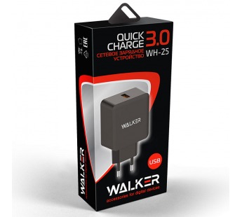 Сетевое З/У USB Walker WH-35 QC3.0 3.0A 1USB black [25.03.24], шт#1990716