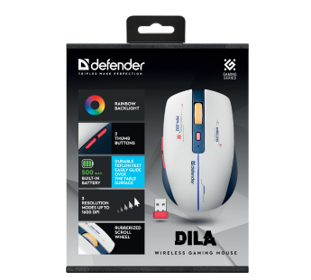 Мышь беспроводная DEFENDER Dila MM-282 белая-синяя, игровая, LED,6D,2.4,1800dpi#1990117