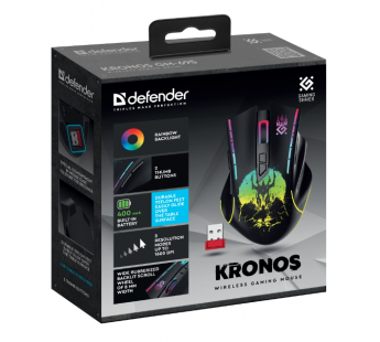 Мышь беспроводная DEFENDER Kronos GM-695 черный, игровая, 4кнопки,1600dpi,400мАч#1990839