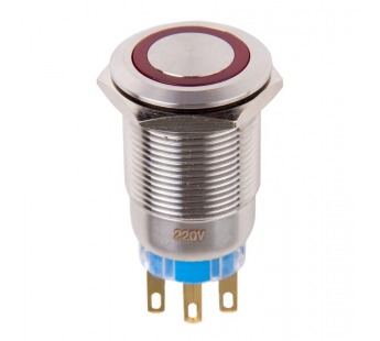 Кнопка антивандальная без фиксации (A19-C1) D=19мм off-on/on-off 5 контактов 250В, подсветка красная#2087549