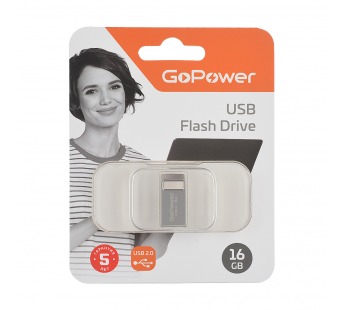 USB 2.0 Flash накопитель 16GB GoPower MINI, металл серебряный#1990637