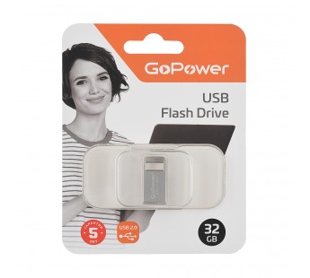 USB 2.0 Flash накопитель 32GB GoPower MINI, металл серебряный#1990642