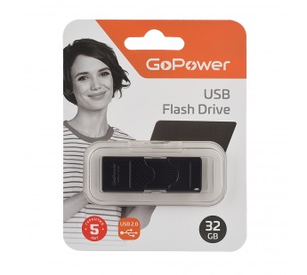 USB 2.0 Flash накопитель 32GB GoPower SLIDER, пластик чёрный#1990644