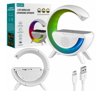 Портативная акустика с беспроводной зарядкой RGB BT2301 (белая)#2063471