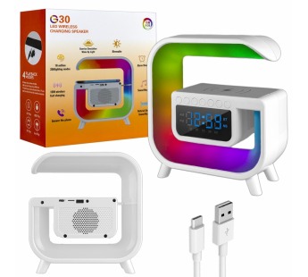 Портативная акустика с беспроводной зарядкой RGB G30 (белая)#2063470