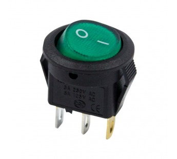 Переключатель круглый с подсветкой мини KCD1-204/N on-off, 3 контакта, 3A, 220V (зелёный)#2135650