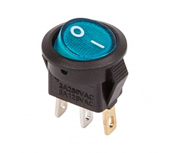 Переключатель круглый с подсветкой мини KCD1-204/N on-off, 3 контакта, 3A, 220V (синий)#2135649
