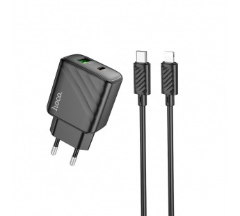 Сетевое зарядное устройство USB/Type-C Hoco CS23A (30W, QC3.0, PD, кабель Type-C-Lightning) Черный#1994948
