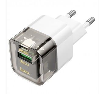 Сетевое зарядное устройство USB/Type-C Hoco C131A (30W, QC3.0, PD, прозрачный корпус) Черный#1996219