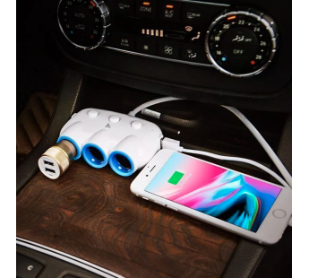 Автомобильный разветвитель прикуривателя Hoco C1 3in1 (повр. уп.)  2USB (white) (231731)#1999526