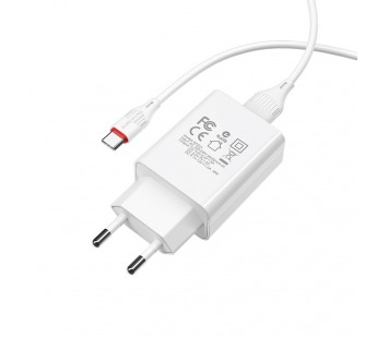 Адаптер Сетевой с кабелем Borofone BA21A Long QC3.0 (повр.уп) USB 3A/18W (USB/Type-C) (white(231710)#1999752