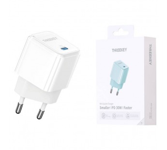 Сетевое зарядное устройство THREEKEY TK-116 GaN USB-C (30W), цвет белый#2034009