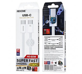 Кабель Type-C - Type-C WEKOME WDC-21 1m PD 65W Нейлон Белый#2126349