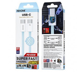 Кабель Type-C - Type-C WEKOME WDC-21 1m PD 65W Нейлон Синий#2126351