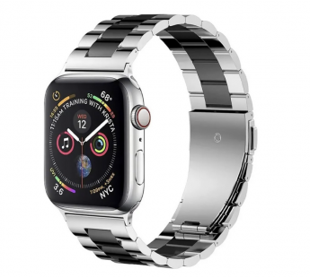 Ремешок - ApW36 металл блочный на застежке Apple Watch 42/44/45/49 mm (silver/black) (230507)#2005929