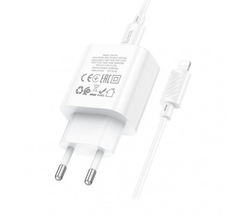 Адаптер сетевой HOCO C76A Pro (1-Type-C/30W,PD) + кабель Apple Lightning (1м) (белый)#2004131