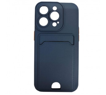 Чехол силиконовый iPhone 14 Pro матовый цветной с визитницей темно-синий#2007628