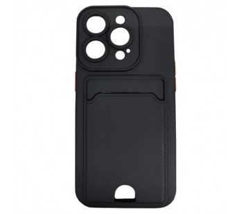Чехол силиконовый iPhone 14 Pro матовый цветной с визитницей черный#2007629