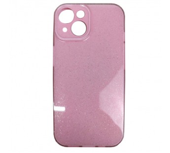 Чехол силиконовый iPhone 15 блестки с защитой камеры розовый#2008451