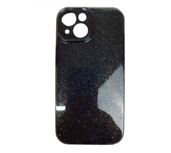 Чехол силиконовый iPhone 15 блестки с защитой камеры черный#2008453