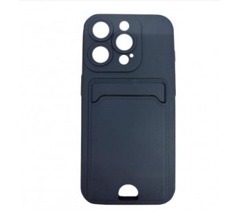 Чехол силиконовый iPhone 15 Pro матовый цветной с визитницей темно-синий#2023829