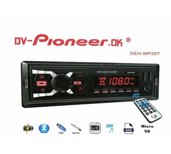 Автомагнитола DV-Pioneeir ok DEH-MP 267, bluetooth, пульт, 2usb, aux, fm#2042824