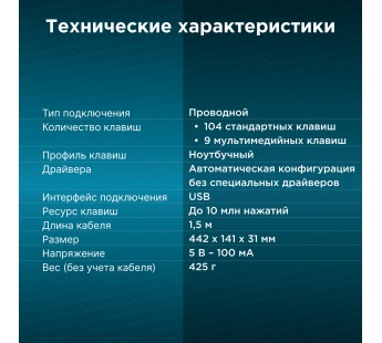 Клавиатура проводная ОКЛИК 480М чёрная [30.05.24], шт#2013682