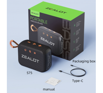 Колонка беспроводная ZEALOT S75 10W, (USB,FM,TF card)  цвет черный#2013493