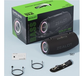 Колонка беспроводная ZEALOT S87 80W, IPX6, (USB,FM,TF card)  цвет черный#2022380