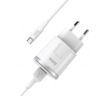Адаптер Сетевой с кабелем Hoco C37A (повр. уп.) USB 2,4A/10W (USB/Micro USB) (white) (234315)#2019862