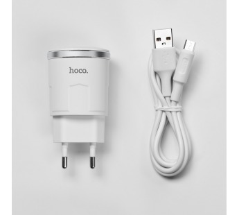 Адаптер Сетевой с кабелем Hoco C37A (повр. уп.) USB 2,4A/10W (USB/Micro USB) (white) (234315)#2019863