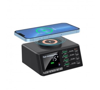 Зарядная станция (110W, 8 портов, 4USB-QC0.3/4Type-C-PD, Qi 15W, LCD)#2077134