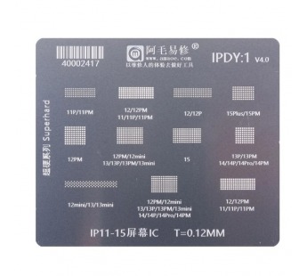 BGA трафарет Amaoe (IPDY1, V6.0) для дисплеев iPhone 11/11 Pro/11 Pro Max/12/12 mini/12 Pro/12 Pro Max/12/12 mini/13 Pro/13 Pro Max/14/14 Plus/14 Pro/14 Pro Max/15/15 Plus/15 Pro/15 Pro Max/16/16 Plus/16 Pro/16 Pro Max#2090368