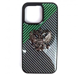 Чехол пластиковый iPhone 13 Pro с гербом серо-зеленый#2092017
