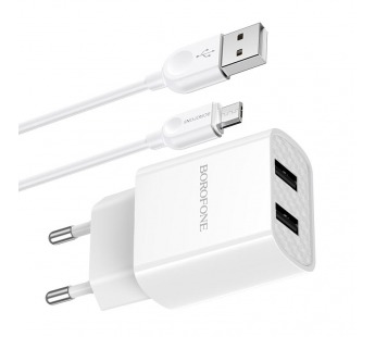 СЗУ BOROFONE BA53A PowerWay (2-USB/2.1A) + micro USB кабель (белый)#2027688