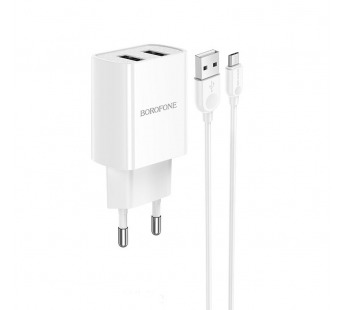 СЗУ BOROFONE BA53A PowerWay (2-USB/2.1A) + micro USB кабель (белый)#2027685