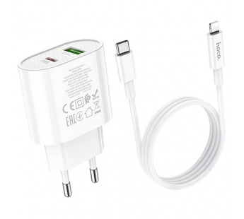 Адаптер Сетевой с кабелем Hoco C95A PD QC3.0 (повр. уп.) USB/Type-C 3A/20W (Type-C/Lightning  (white) (234983)#2029489